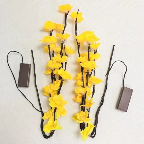 Vista 3 de Paquete de 2 luces LED amarillas de ramas Bossom de ciruela, funciona con pilas, ramas artificiales, lamei floral, pequeñas ramitas de 30 pulgadas