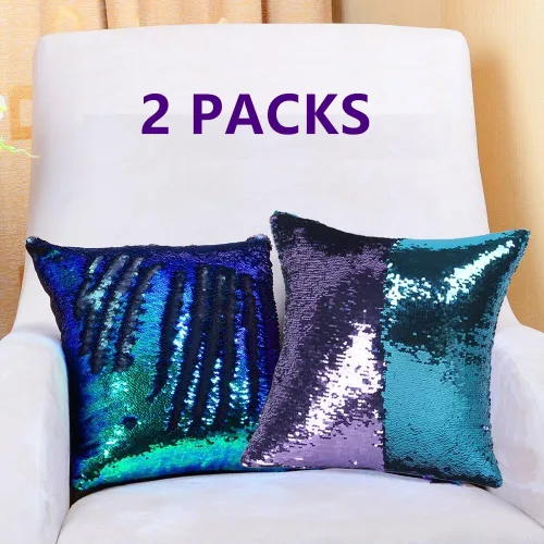 Vista 28 de MOCOFO Fundas de almohada decorativas de lentejuelas mágicas reversibles 16x16-2 de plata a oro + 2 de oro a negro de ante premium para habitación 4