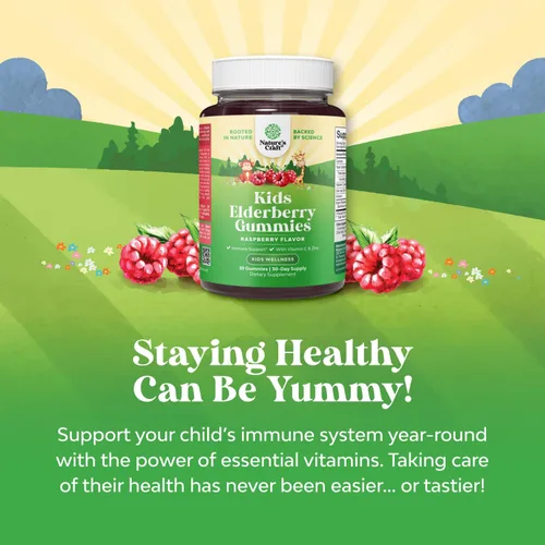 Vista 2 de Gomitas de saúco para niños con zinc y vitamina C, deliciosas gomitas de saúco negro Sambucus para apoyo inmunológico de niños, apoyo diario
