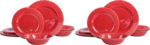 Vista 13 de Gibson Home Mauna - Juego de vajilla de melamina, servicio para 4 personas (12 piezas), color verde