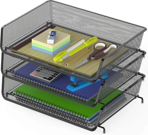 Vista 6 de Simple Houseware - Organizador de escritorio apilable para documentos y cartas, 3 paquetes, color negro