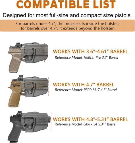 Vista 7 de WARRIORLAND Funda universal para pistola OWB con corte óptico, se adapta a las pistolas compactas más populares a tamaño completo con barril de 4 a
