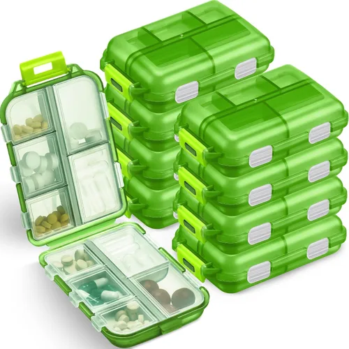 Vista 11 de Meekoo Organizador de pastillas de viaje, 8 unidades, portátil, con bolsillo, contenedor diario, contenedor pequeño, medicina, viajes, con 10 Blanco