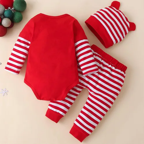 Vista 3 de Fullfamous Conjunto de mameluco y pantalón de 3 piezas con volantes de manga larga para bebé niña christmas 1
