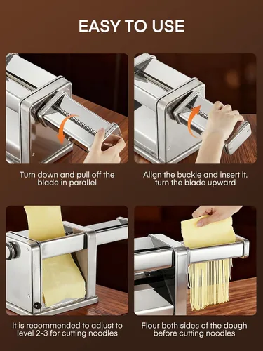Vista 9 de FOHERE Máquina eléctrica para hacer pasta, fabricante de fideos de grosor ajustable para espaguetis, fettuccine, lasaña y albóndigas