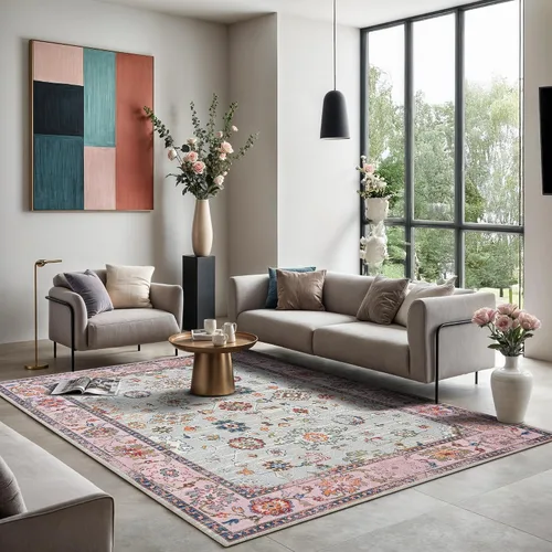 Vista 211 de GLN Rugs Traditional Collection - Alfombra de felpilla lavable a máquina, tradicional lavable, antideslizante, alfombra de felpilla de pelo corto