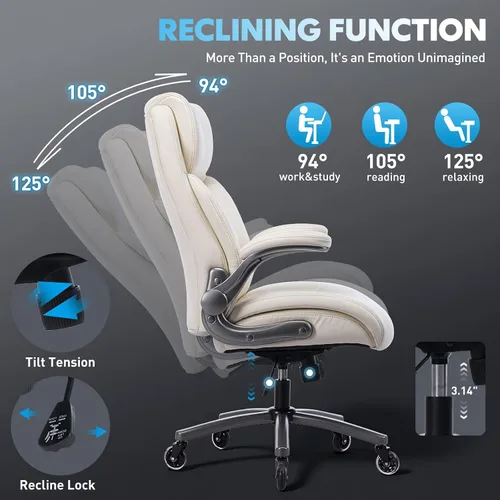 Vista 4 de MALOL Sillas ergonómicas de oficina ejecutivas de respaldo alto, silla de computadora resistente con soporte lumbar, brazos abatibles y tapicería