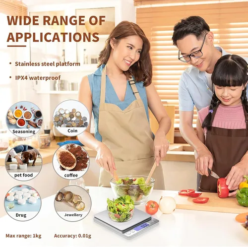 Vista 6 de Báscula digital de gramos, 35.27 oz/0.00 oz, báscula para alimentos y gramos, báscula de cocina con carga USB mejorada para cocinar, hornear
