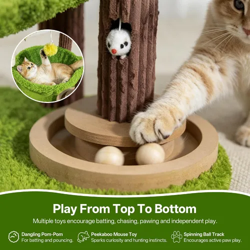Vista 7 de Woochpet Árbol para gatos de 33.5 pulgadas con hojas para gatos de interior Verde