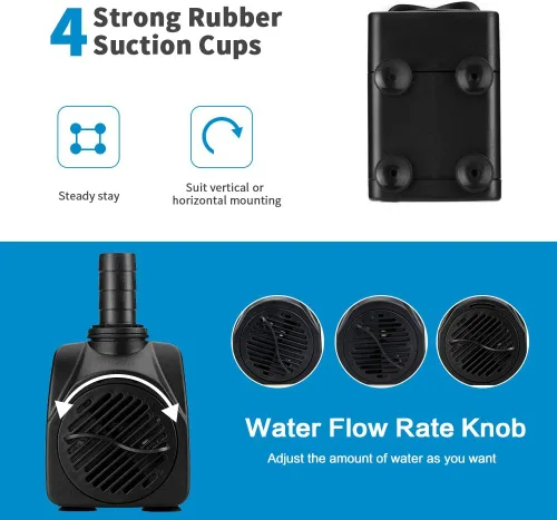 Vista 8 de Jhua Bomba de fuente de agua sumergible de 300 GPH (1100 L/H, 21 W), bombas de fuente ultra silenciosas sumergibles para exteriores con cable