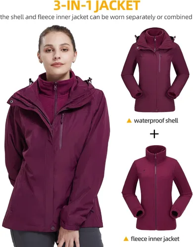 Vista 33 de CAMEL CROWN Chaqueta de esquí impermeable 3 en 1 para mujer, abrigo de invierno rompevientos, chaquetas de snowboard para lluvia, nieve, senderismo
