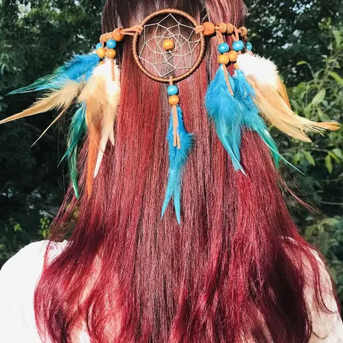 Vista 2 de Diadema de plumas de atrapasueños estilo bohemio indio con borlas para el cabello para mujeres y niñas