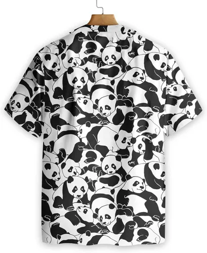 Vista 2 de Camisa hawaiana de dibujos animados Young Pandas camisa de playa Aloha camisa de verano para hombre manga corta camisas de playa verano hawaiano