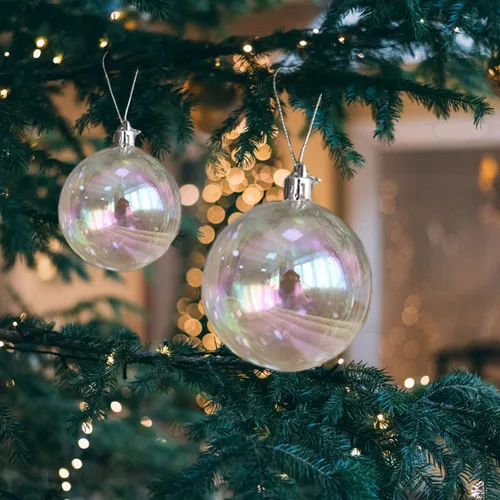 Vista 2 de 12 adornos de plástico iridiscentes de Navidad de 2.36 pulgadas, adornos iridiscentes para árbol de Navidad, bolas transparentes para Halloween