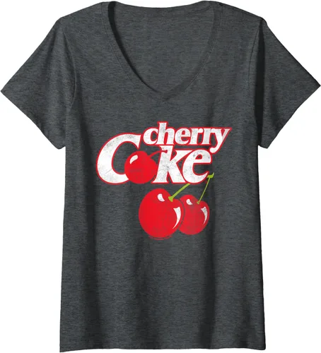 Vista 4 de Camiseta de Coca-Cola Cherry Coke con cuello en V para mujer, Negro, S