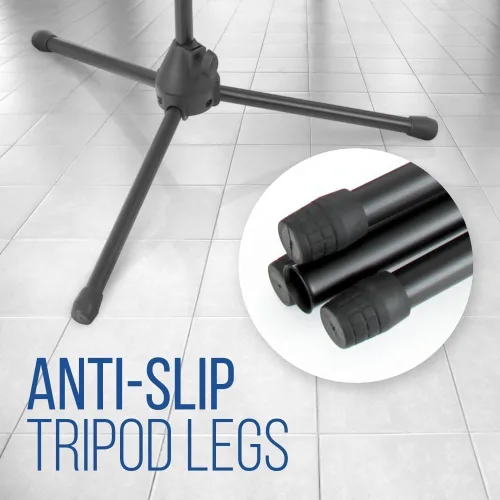 Vista 3 de Pyle Soporte de micrófono plegable para trípode, soporte universal para micrófono y altura ajustable de 37.5 a 65.0 pulgadas de alto con brazo