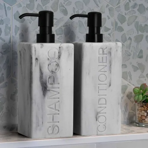 Vista 3 de dispensador rectangular de resina premium para cuarto de baño, para champú, acondicionador, loción corporal, diseño moderno recargable con bomba