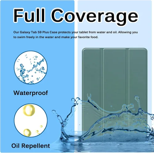 Vista 4 de Miimall Funda compatible con Galaxy Tab S9 Plus, a prueba de caídas y golpes, material de protección de policarbonato suave y TPU, ultrafina y Verde
