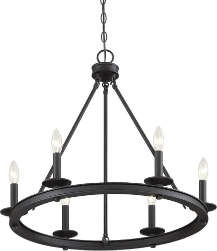 Vista 4 de Savoy House 1-307-6-89 Middleton - Lámpara de araña circular industrial con forma de anillo de 6 luces color negro mate moderno y rústico