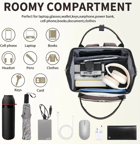 Vista 4 de VANKEAN Mochila para portátil de 17 pulgadas para mujeres y hombres, bolsa de trabajo de computadora de moda, Beige-café, 15,6 pulg., 7702