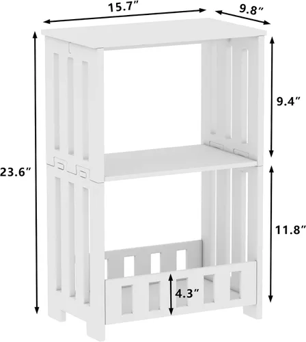 Vista 3 de HAYOFAMY Juego de 2 mesas auxiliares de noche de 3 niveles, mesa lateral blanca con estante de almacenamiento, pequeña estantería mesita de noche
