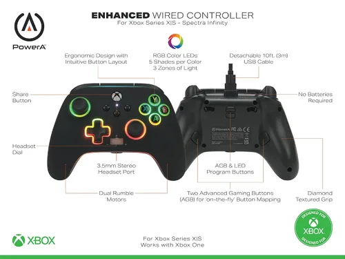 Vista 2 de PowerA Spectra Infinity Enhanced Wired Controller for Xbox Series XS- Black