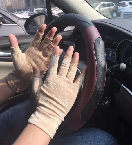 Vista 3 de Guantes sin dedos para mujer, protección UV de verano, guantes de algodón