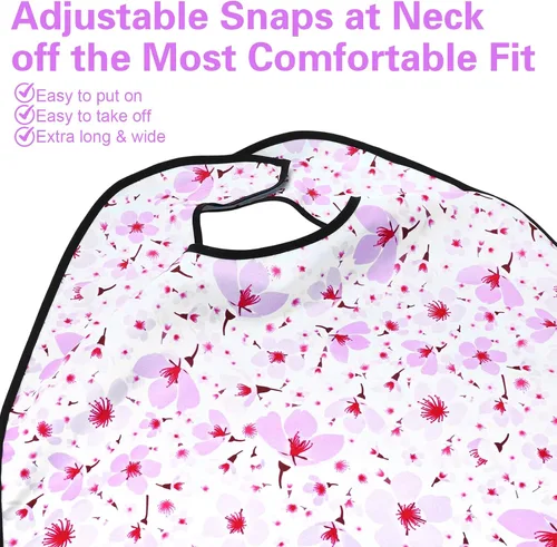 Vista 2 de Baberos para adultos mayores, baberos lavables para adultos, babero de flores reutilizable para adultos que comen adultos mayores, protector de ropa