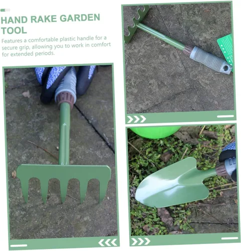 Vista 2 de POPETPOP Juego de herramientas manuales de jardinería: rastrillo de pala multifuncional, ligero, cómodo, mango de plástico, fácil de almacenar, kit