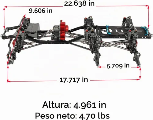 Vista 3 de Juego de marcos de chasis de 17.717 in de distancia entre ejes de 6 x 6 con transmisión frontal, medio trasero, eje completo para 1/10 RC Crawler