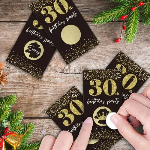Vista 6 de REWIDPARTY Tarjetas de juego para raspar para fiesta de cumpleaños número 30 (32 piezas) Saludos a 30 años de premios para rifas, feliz fiesta