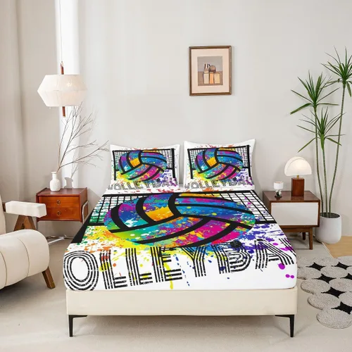 Vista 2 de Erosebridal Juego de ropa de cama de pelota de voleibol, tamaño individual, juegos de voleibol, juego de ropa de cama deportiva para niños, niñas