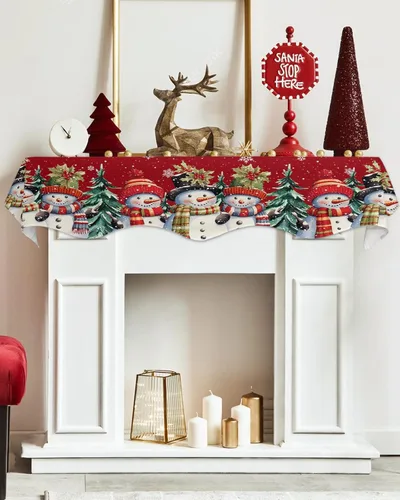 Vista 5 de Bufanda para Repisa de Chimenea de Navidad de 60 x 17 Pulgadas, Muñeco de Nieve Rojo Árboles de Navidad Bufanda para Repisa de Chimenea Cubierta