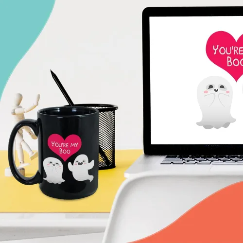 Vista 6 de Bubble Hugs Taza de café romántica de 15 onzas, con texto en inglés "You're My Boo, idea divertida de taza para marido de esposa, cónyuge, novio