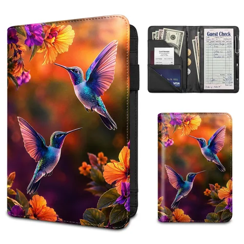 Vista 40 de Server Book for Waitress,Waiter Book with Zipper Pocket,PU Leather Waitstaff Organizer Wallet with 7 Pockets,Guest Check & Money Holder,Fits Server
