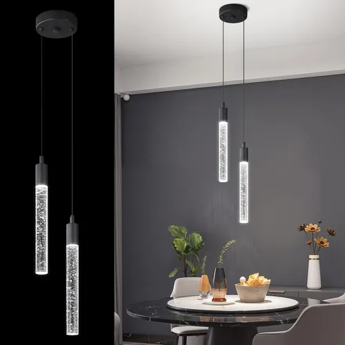 Vista 8 de Iluminación colgante moderna para isla de cocina, lámpara colgante regulable LED con acabado cromado, mini iluminación colgante de cristal