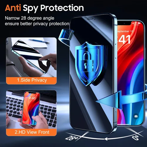 Vista 2 de UniqueMe - Protector de pantalla con filtro de privacidad para iPhone 12 Pro Max - [Resistente a roturas de grado militar y dureza 9H+] Protector