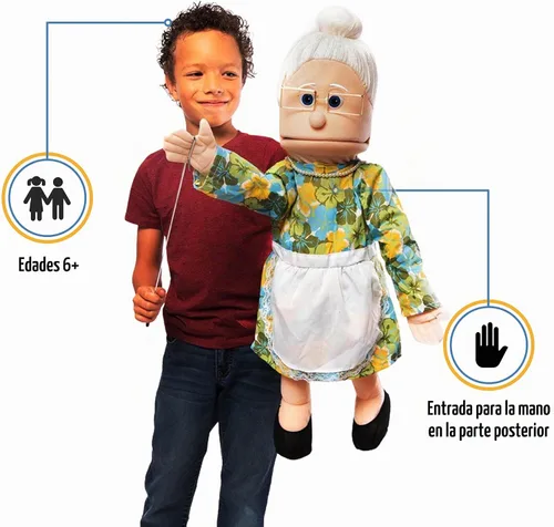 Vista 2 de Marioneta estilo ventrílocuo de 25 pulgadas, abuelita melocotón, cuerpo completo