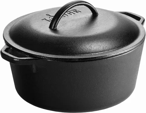 Vista 11 de Horno holandés doble y cacerola con cubierta que se puede usar como sartén. Producto Lodge L8DD3 de 5 cuartos, Cast Iron Horno holandés de hierro