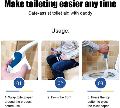 Vista 5 de Limpiador de inodoro, ayuda para el papel higiénico, mango largo, alcance cómodo, parte inferior, autoayuda, parte inferior de baño, barra ayudante