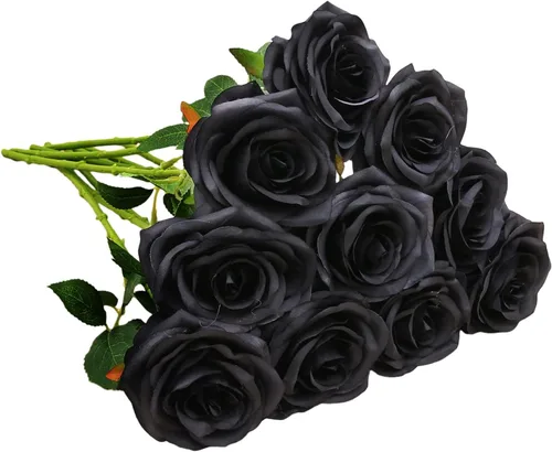 Vista 28 de 10 rosas artificiales abiertas, tallos de rosas artificiales para arreglos de boda, ramo de novia, centro de mesa, flores de seda sintética falsas