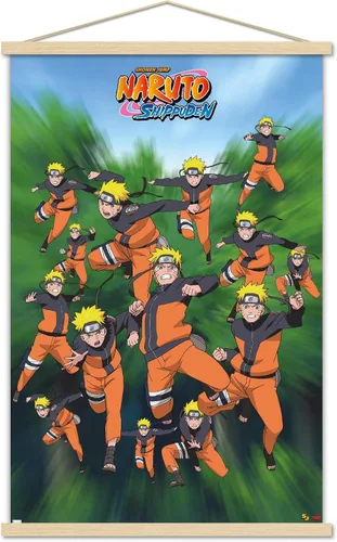 Vista 17 de Trends International Naruto Shippuden - Póster de pared de poses, 14.725 x 22.375 pulgadas, versión enmarcada de madera de granero