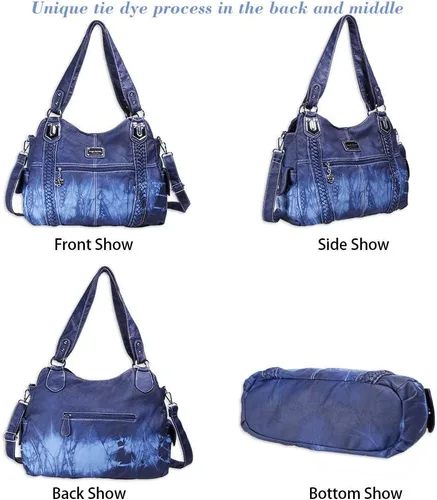 Vista 177 de Angel Barcelo - Bolsa de hombro amplia para mujer, diseño Hobo, cuero lavado