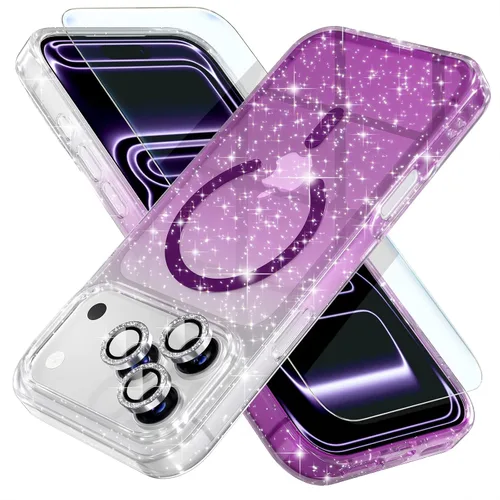 Vista 16 de Choiche Funda para iPhone 15 Pro Max compatible con MagSafe, color negro Purpurina negra