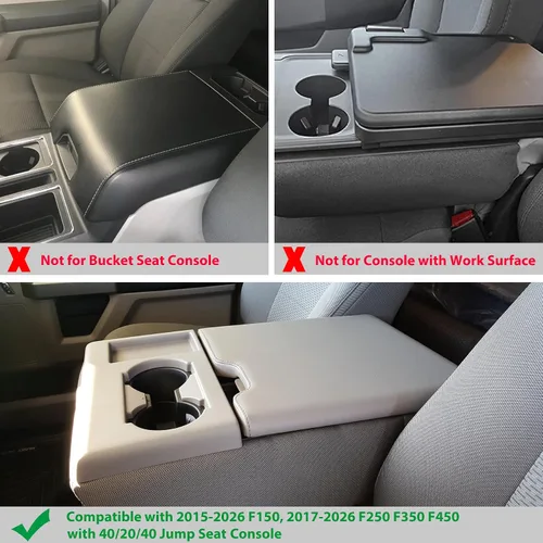 Vista 2 de Zxiaochun Funda de consola central para Ford F150 2015-2025/F250 F350 F450 2017-2025 de cuero para reposabrazos, tapa de consola central, accesorios