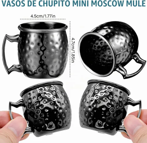 Vista 2 de 4 tazas pequeñas de Moscú de 2 onzas, vasos de cobre para el hogar, cocina, bar (negro)
