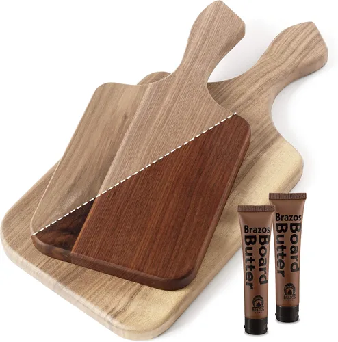 Vista 2 de Brazos Home Tabla de cortar de madera de nogal oscuro para cocina, paquete de 2, tabla de cortar, tabla de queso de madera, sin sazonar, incluye