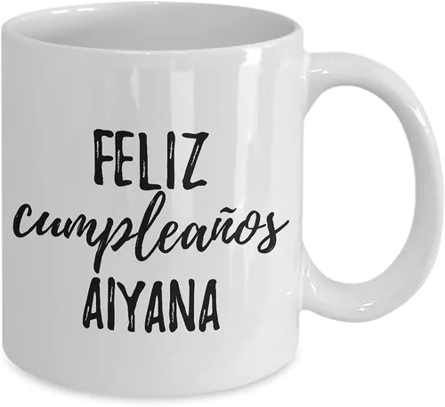 Vista 2 de Feliz Cumpleanos Aiyana - Taza de café con nombre personalizado, 11 onzas