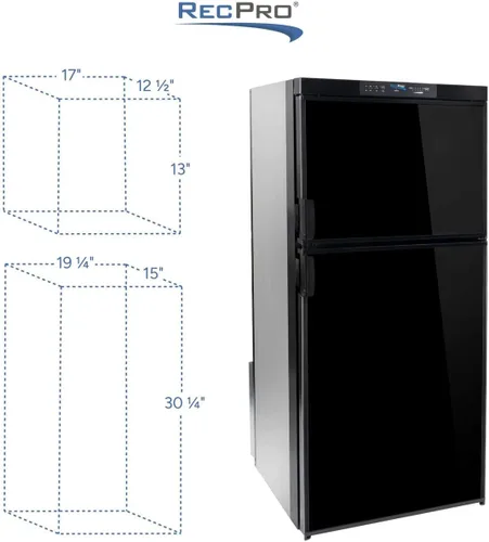 Vista 6 de Refrigerador RecPro RV 6.3 pies cúbicos de gas y eléctrico Acabado negro o acero inoxidable 110V / 12V / Gas propano (Acabado negro)
