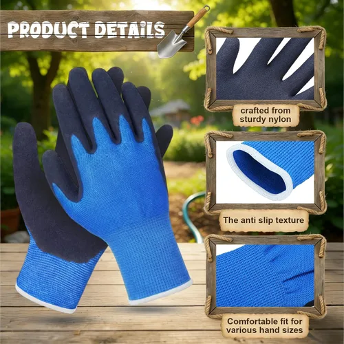 Vista 2 de Jeyiour Guantes de jardinería para niños, guantes de trabajo antideslizantes para niños, guantes de seguridad suave con revestimiento de goma